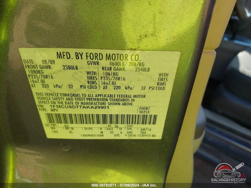 1FMCU9D77AKA29901 2010 FORD ESCAPE photo no. 9