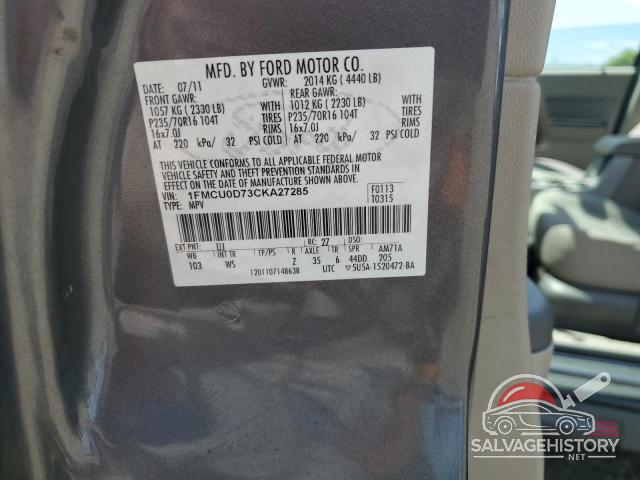 1FMCU0D73CKA27285 2012 FORD ESCAPE photo no. 13