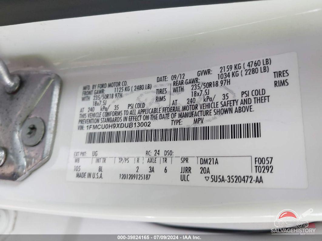 1FMCU0H9XDUB13002 2013 FORD ESCAPE photo no. 9