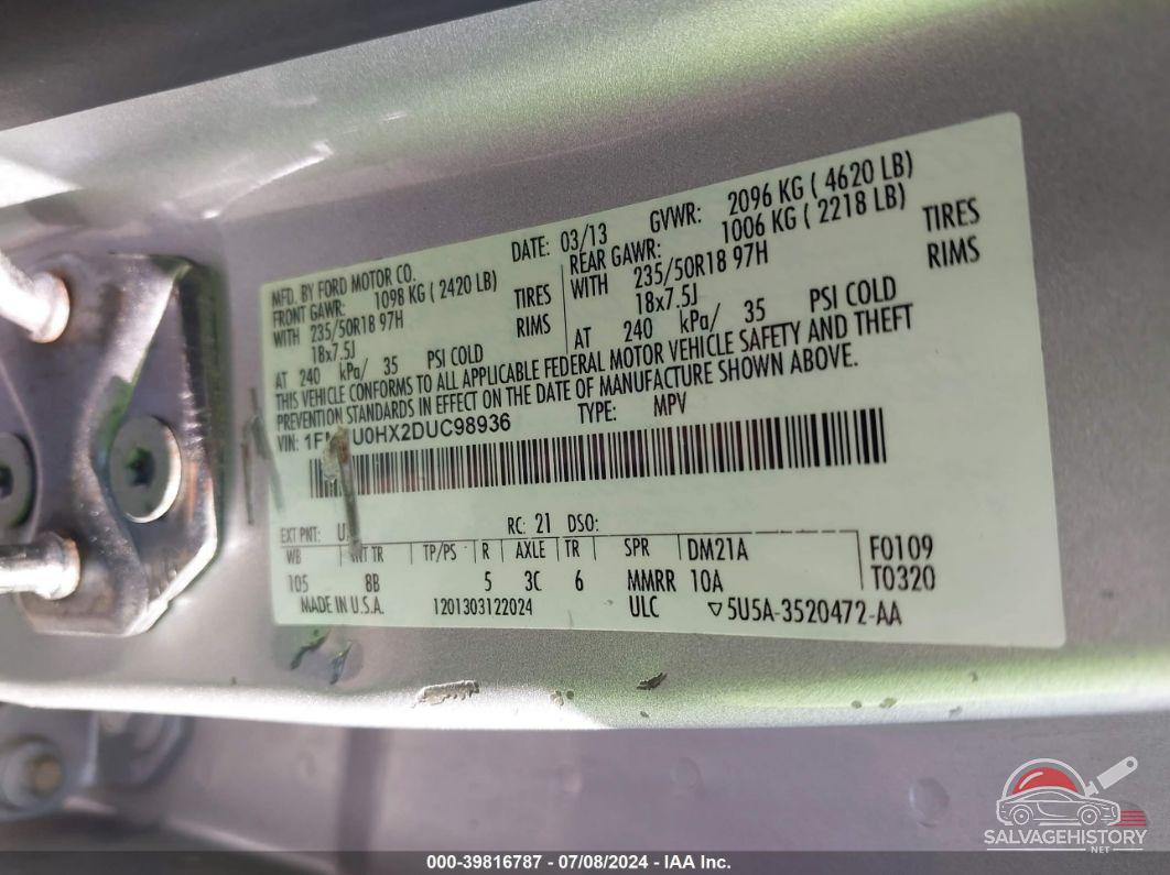 1FMCU0HX2DUC98936 2013 FORD ESCAPE photo no. 9