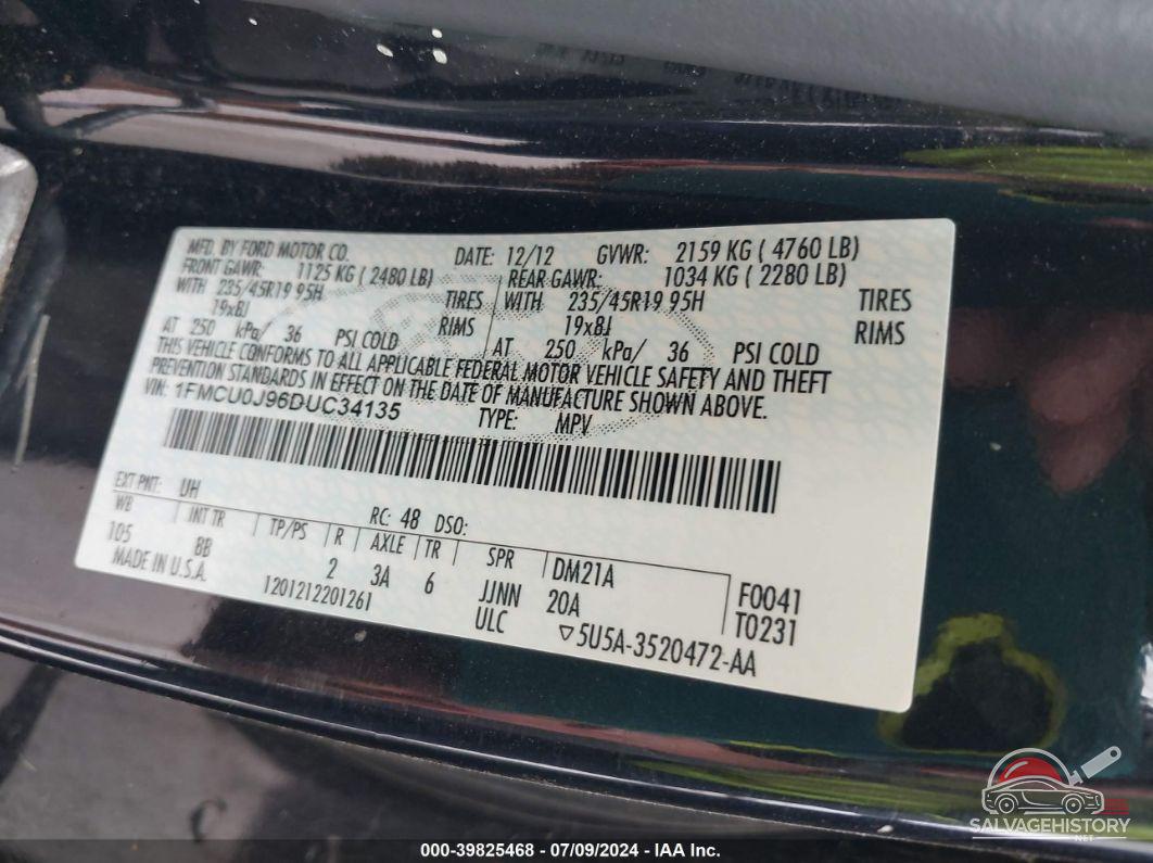 1FMCU0J96DUC34135 2013 FORD ESCAPE photo no. 9