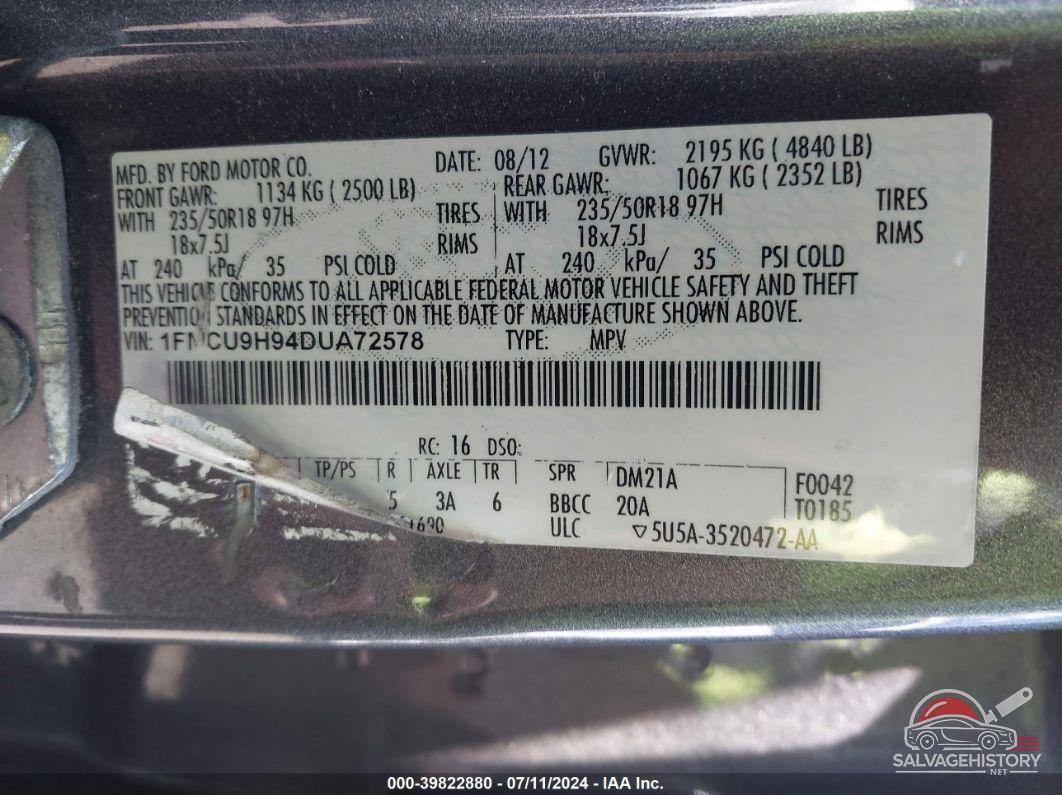 1FMCU9H94DUA72578 2013 FORD ESCAPE photo no. 9