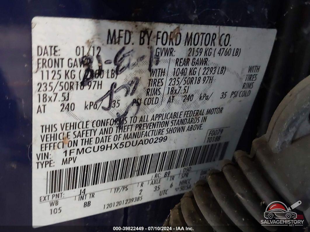 1FMCU9HX5DUA00299 2013 FORD ESCAPE photo no. 9