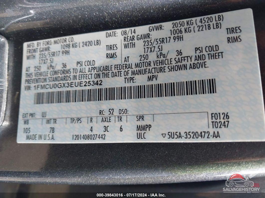 1FMCU0GX3EUE25342 2014 FORD ESCAPE photo no. 9