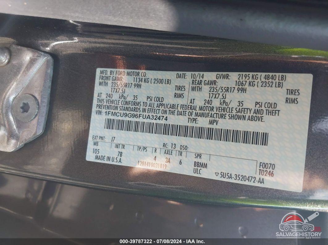 1FMCU9G96FUA32474 2015 FORD ESCAPE photo no. 9