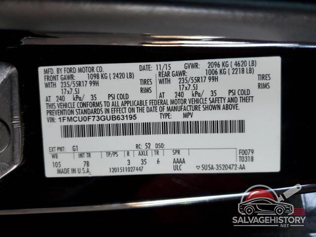 1FMCU0F73GUB63195 2016 FORD ESCAPE photo no. 12