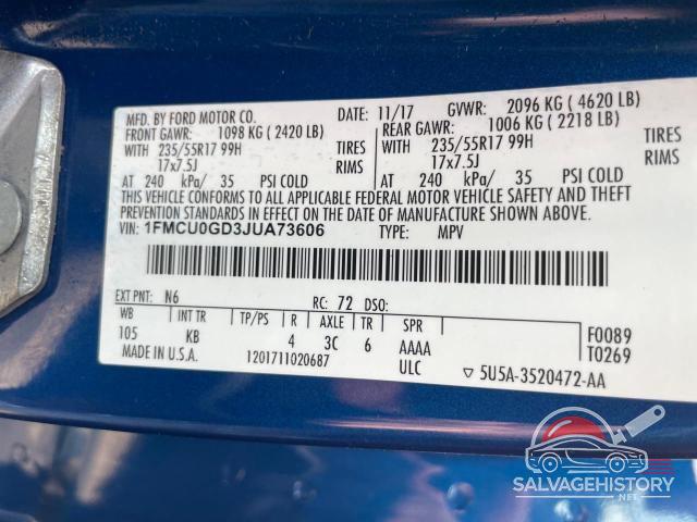 1FMCU0GD3JUA73606 2018 FORD ESCAPE photo no. 10