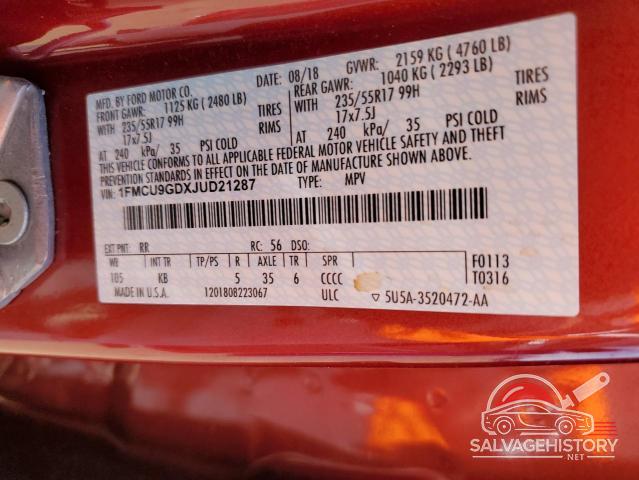 1FMCU9GDXJUD21287 2018 FORD ESCAPE photo no. 13