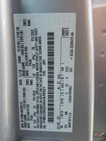 1FMCU9GD3KUA30521 2019 FORD ESCAPE photo no. 12