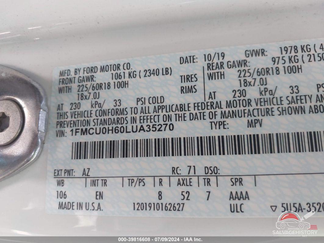 1FMCU0H60LUA35270 2020 FORD ESCAPE photo no. 9