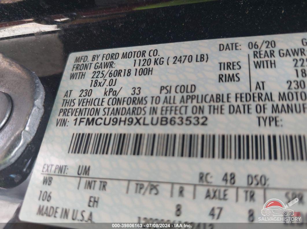 1FMCU9H9XLUB63532 2020 FORD ESCAPE photo no. 9