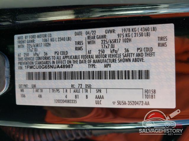 1FMCU0G65NUA48987 2022 FORD ESCAPE photo no. 12