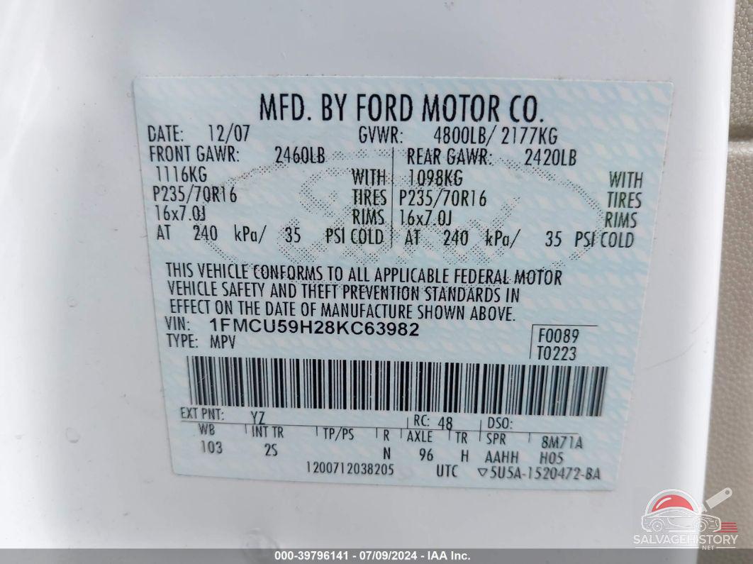 1FMCU59H28KC63982 2008 FORD ESCAPE HYBRID photo no. 9