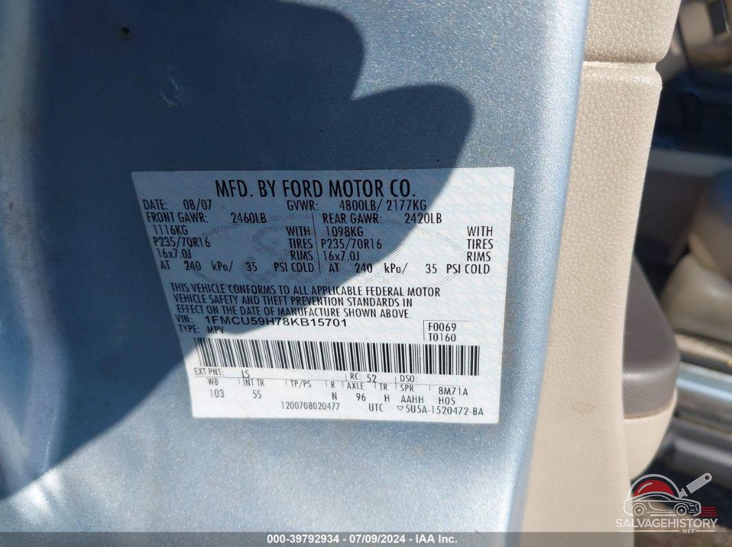 1FMCU59H78KB15701 2008 FORD ESCAPE HYBRID photo no. 9