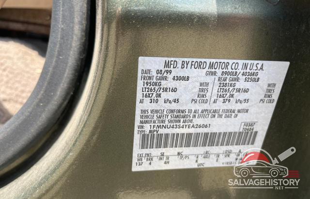 1FMNU43S4YEA26061 2000 FORD EXCURSION photo no. 10