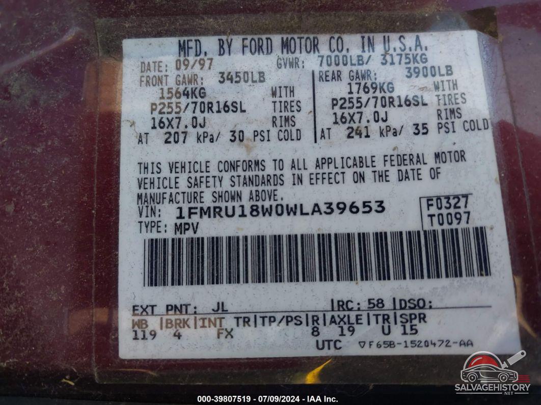 1FMRU18W0WLA39653 1998 FORD EXPEDITION photo no. 9