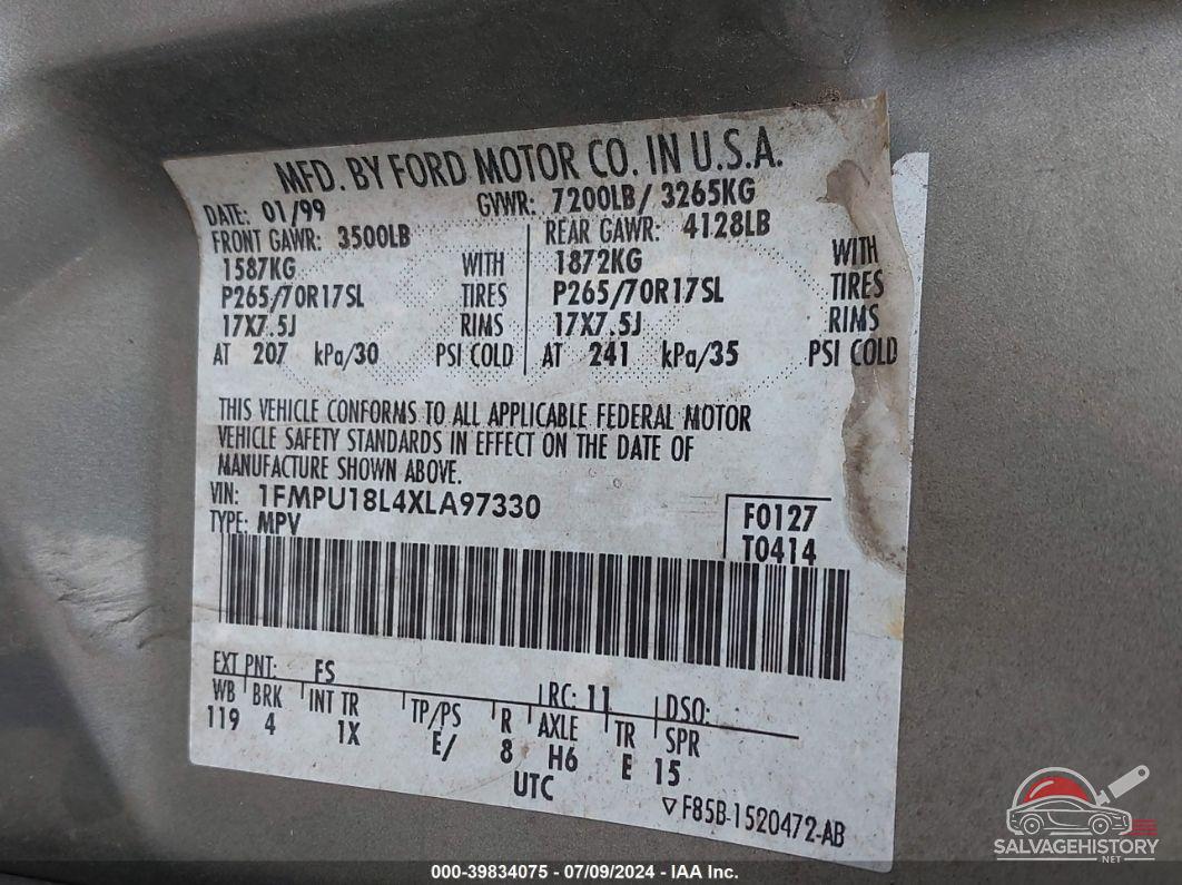 1FMPU18L4XLA97330 1999 FORD EXPEDITION photo no. 9