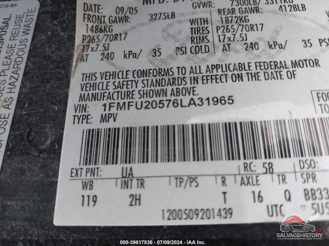 1FMFU20576LA31965 2006 FORD EXPEDITION photo no. 9