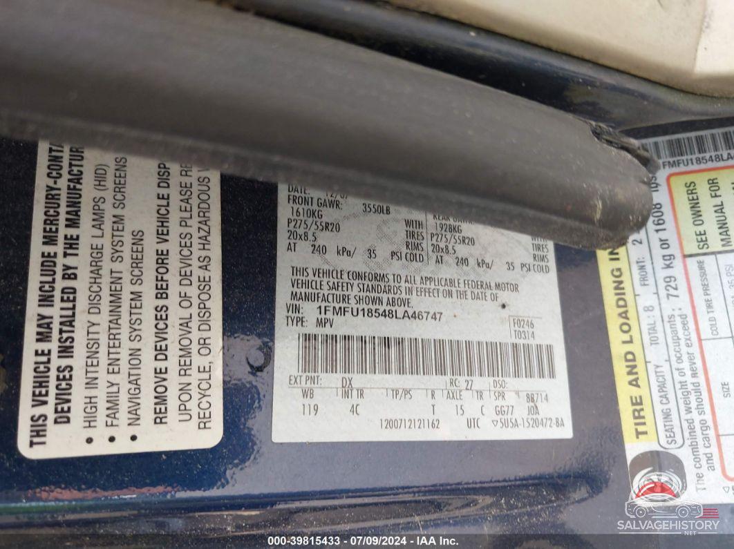 1FMFU18548LA46747 2008 FORD EXPEDITION photo no. 9
