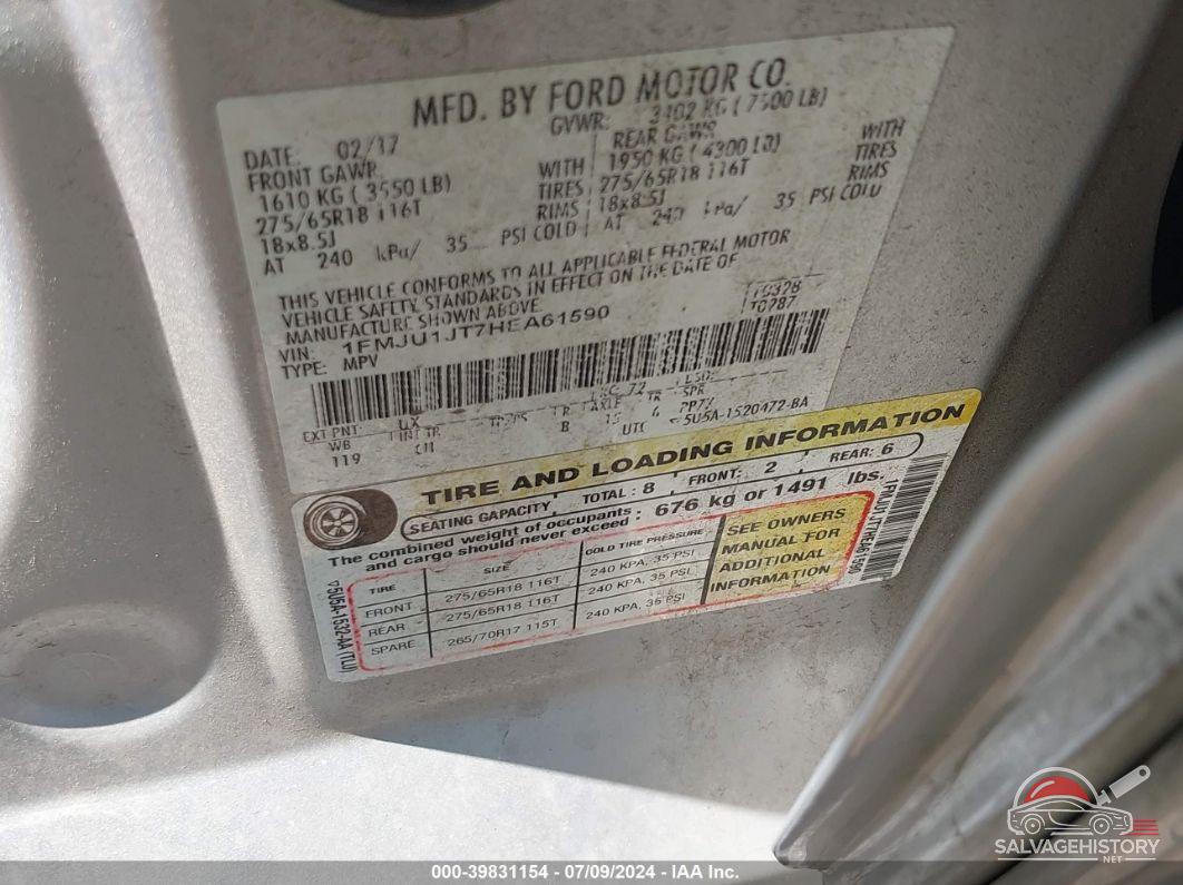 1FMJU1JT7HEA61590 2017 FORD EXPEDITION photo no. 9