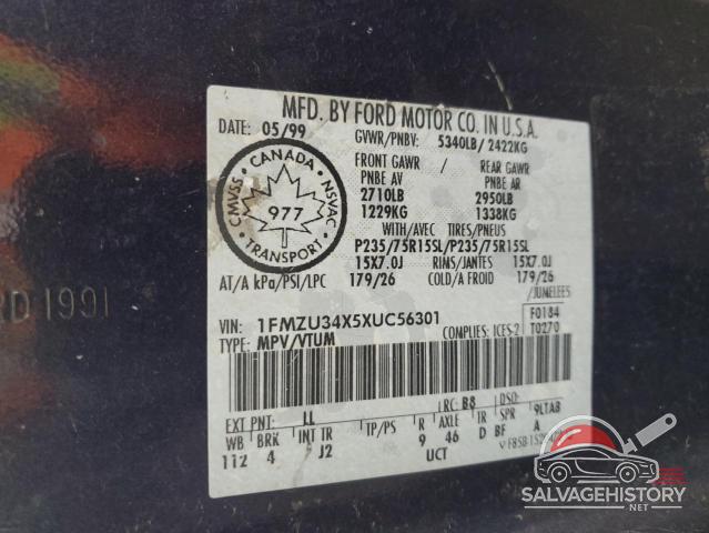 1FMZU34X5XUC56301 1999 FORD EXPLORER photo no. 12