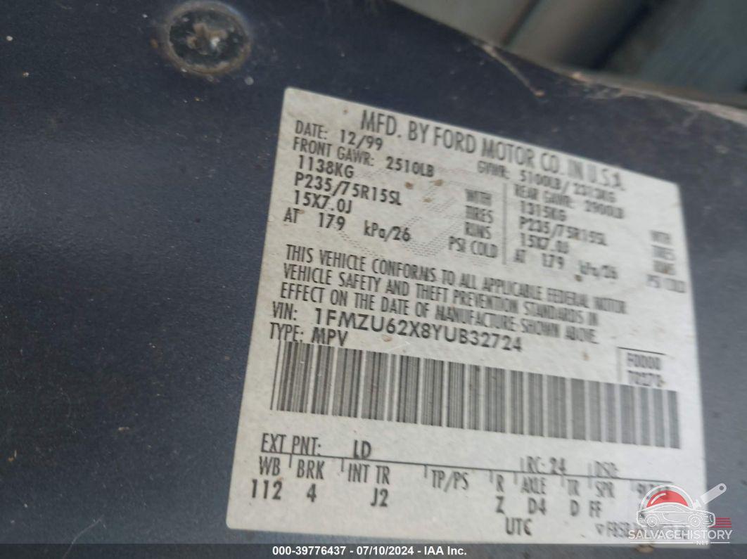 1FMZU62X8YUB32724 2000 FORD EXPLORER photo no. 9