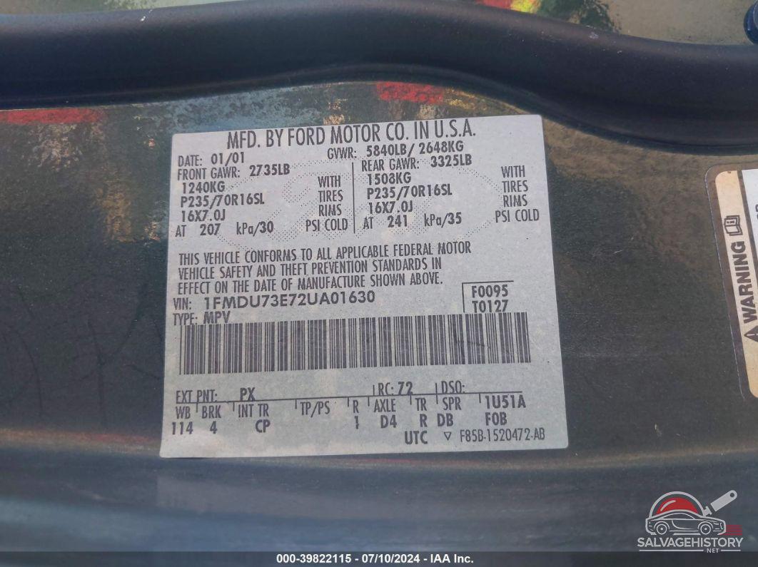 1FMDU73E72UA01630 2002 FORD EXPLORER photo no. 9