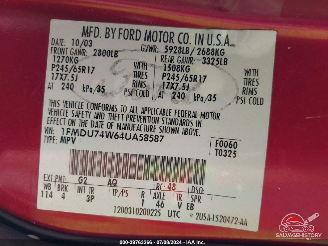 1FMDU74W64UA58587 2004 FORD EXPLORER photo no. 9