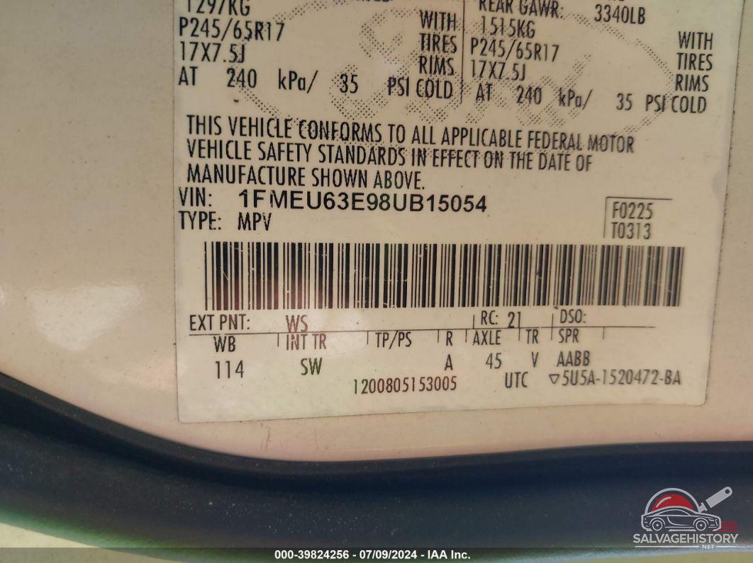 1FMEU63E98UB15054 2008 FORD EXPLORER photo no. 9