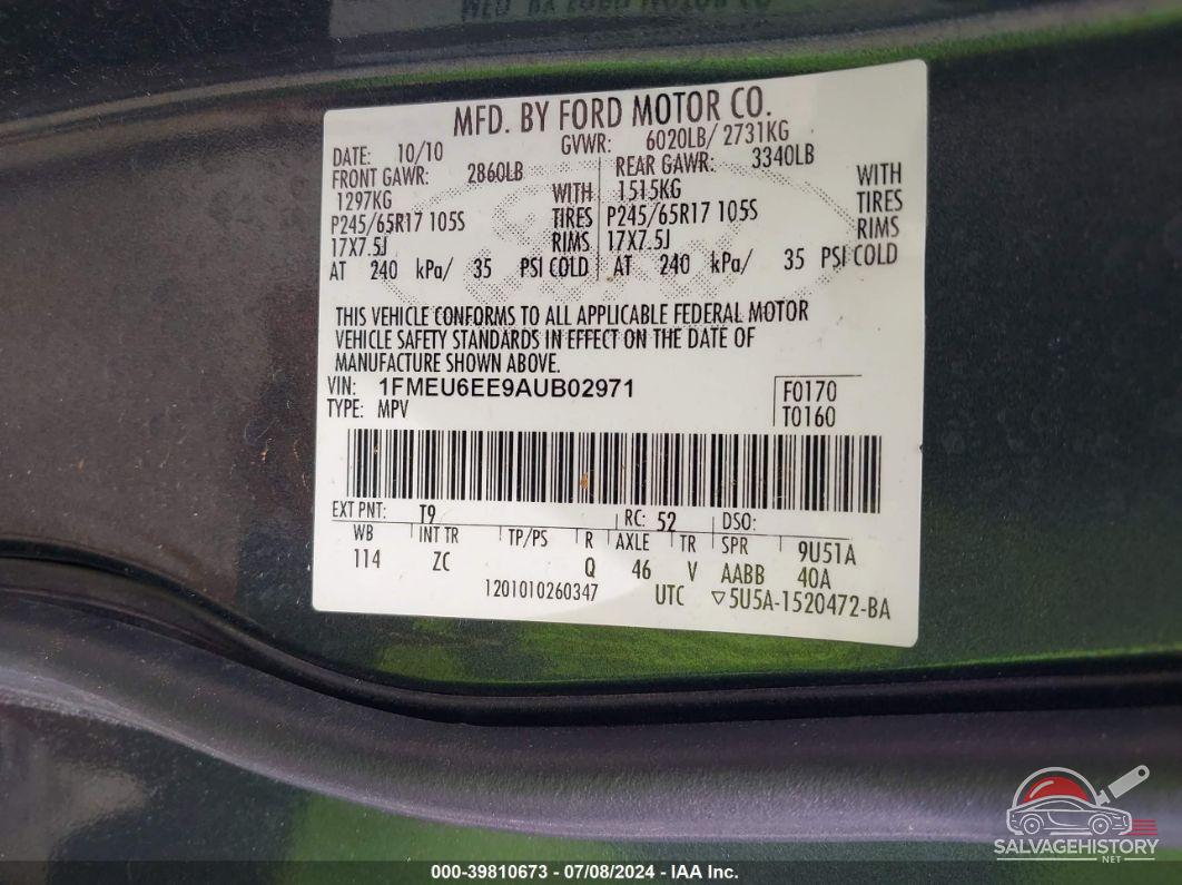 1FMEU6EE9AUB02971 2010 FORD EXPLORER photo no. 9