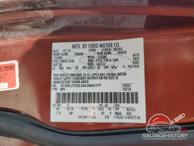 1FMEU7DE3AUA83177 2010 FORD EXPLORER photo no. 13