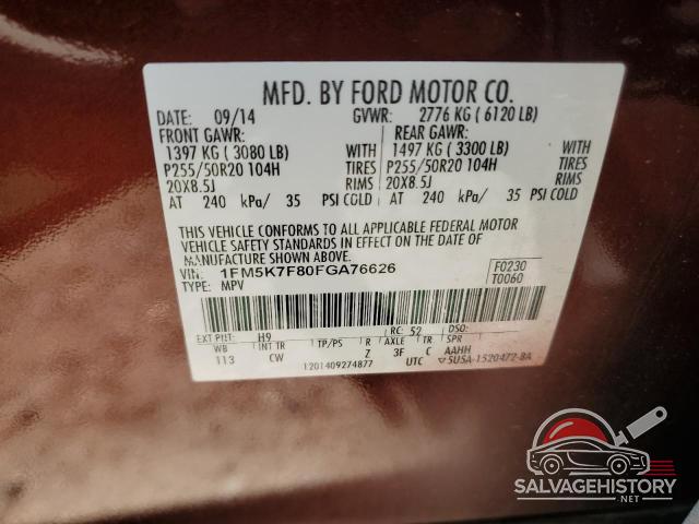 1FM5K7F80FGA76626 2015 FORD EXPLORER photo no. 12