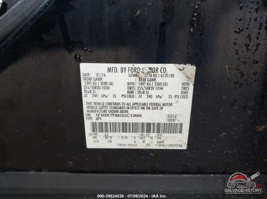 1FM5K7F86GGC13666 2016 FORD EXPLORER photo no. 9
