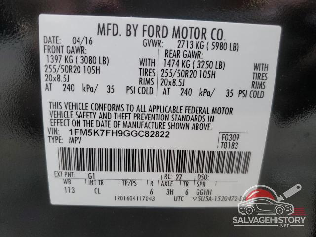 1FM5K7FH9GGC82822 2016 FORD EXPLORER photo no. 13