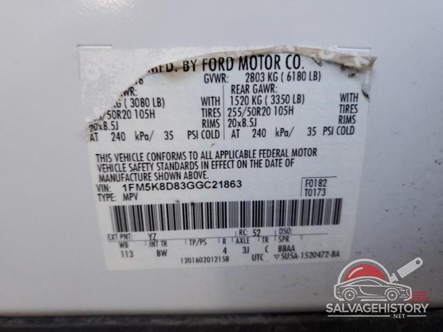 1FM5K8D83GGC21863 2016 FORD EXPLORER photo no. 13