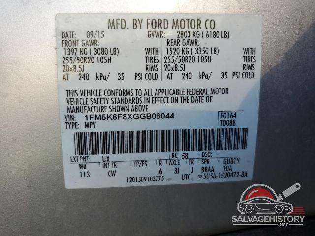 1FM5K8F8XGGB06044 2016 FORD EXPLORER photo no. 13