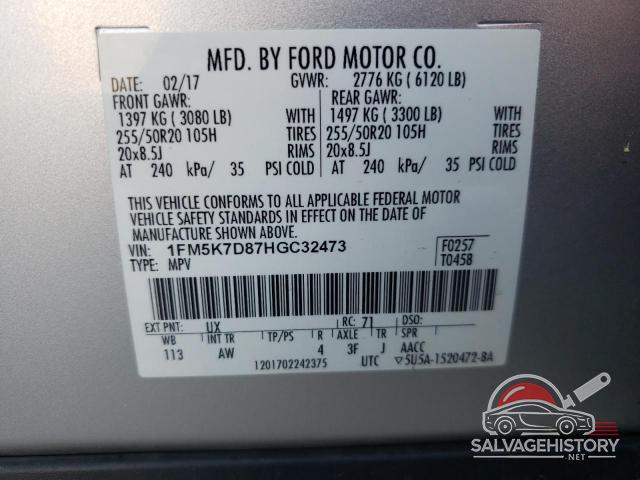 1FM5K7D87HGC32473 2017 FORD EXPLORER photo no. 13