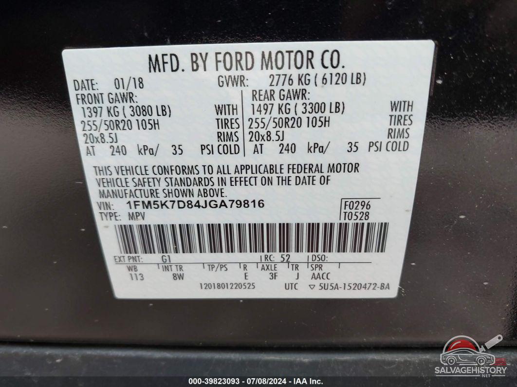 1FM5K7D84JGA79816 2018 FORD EXPLORER photo no. 9