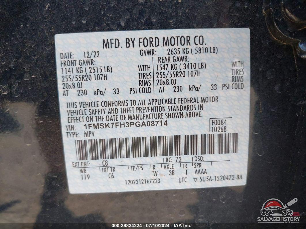 1FMSK7FH3PGA08714 2023 FORD EXPLORER photo no. 9