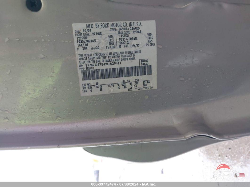 1FMZU67E43UA39411 2003 FORD EXPLORER SPORT TRAC photo no. 9