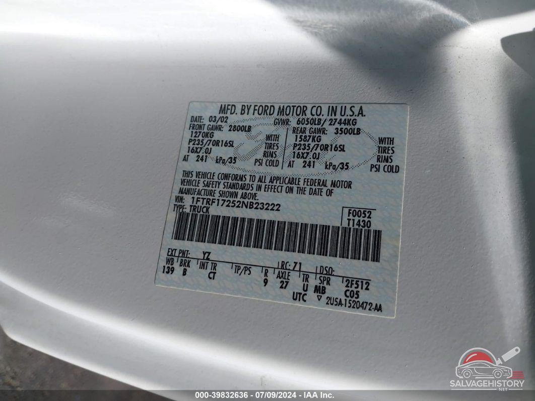 1FTRF17252NB23222 2002 FORD F-150 photo no. 9
