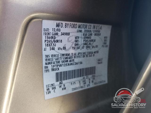 1FTPW125X4KC06156 2004 FORD F-150 photo no. 13