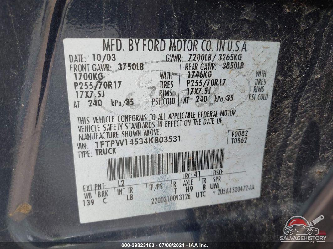 1FTPW14534KB03531 2004 FORD F-150 photo no. 9