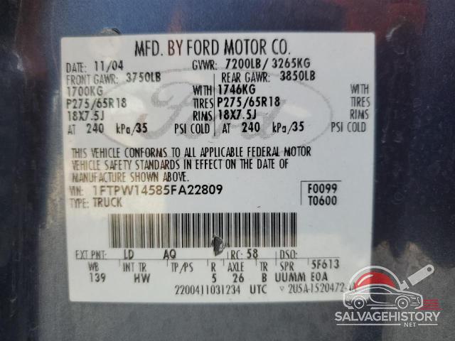 1FTPW14585FA22809 2005 FORD F-150 photo no. 12