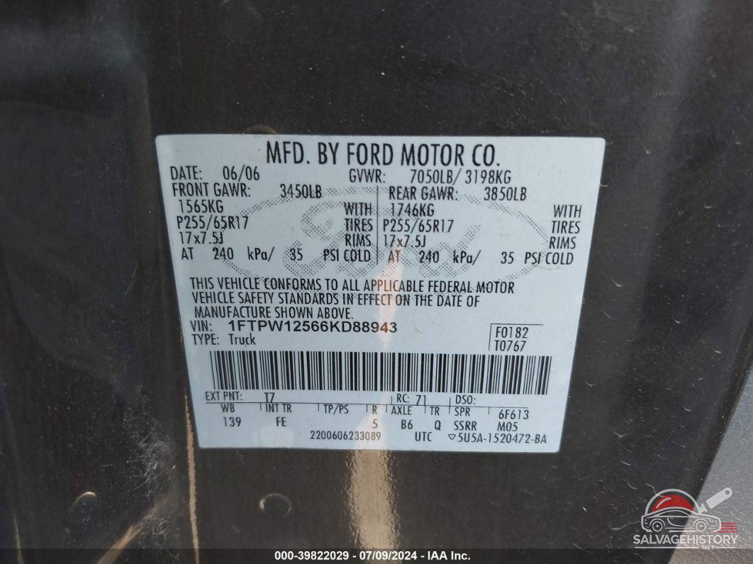1FTPW12566KD88943 2006 FORD F-150 photo no. 9