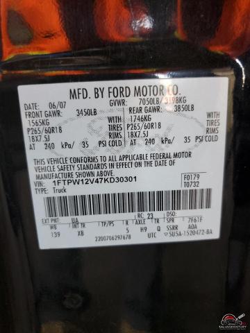 1FTPW12V47KD30301 2007 FORD F-150 photo no. 12
