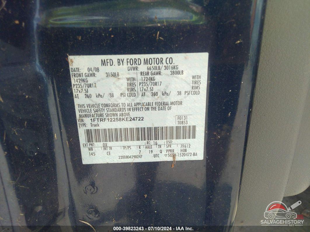 1FTRF12258KE24722 2008 FORD F-150 photo no. 9