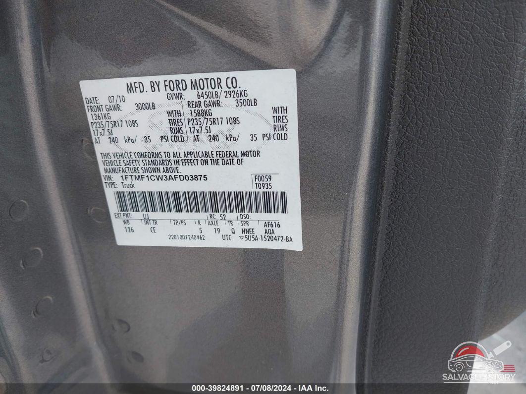 1FTMF1CW3AFD03875 2010 FORD F-150 photo no. 9