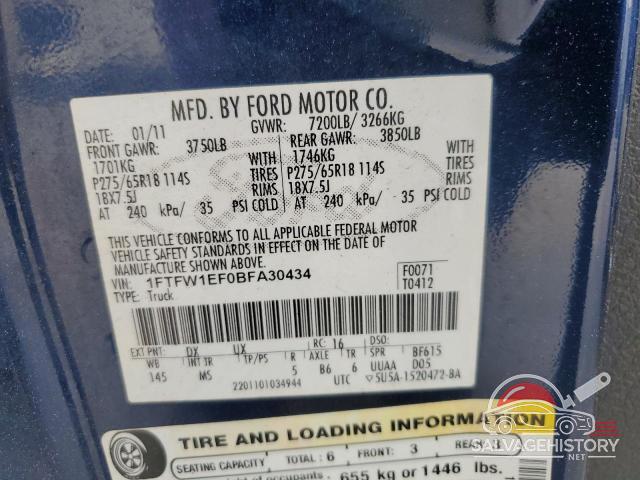 1FTFW1EF0BFA30434 2011 FORD F-150 photo no. 12