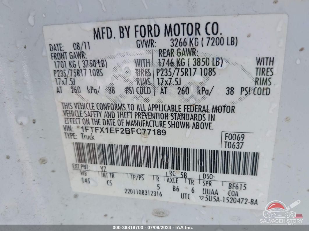1FTFX1EF2BFC77189 2011 FORD F-150 photo no. 9